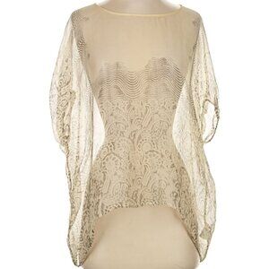 Mes Demoiselles Lynn Sheer Print Boxy Box Cut Flowy Silk Top Shirt Blouse 6 8 M